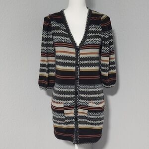 Vintage Y2K Licorice Half Sleeve Cardigan Sweater Dress Brown Stripe Size Medium